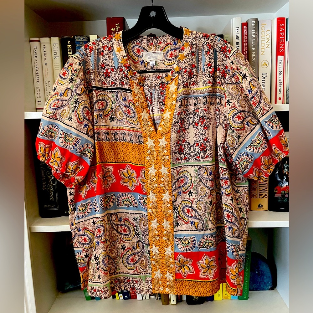 Johnny Was Workshop Cotton and Poly Trim Top